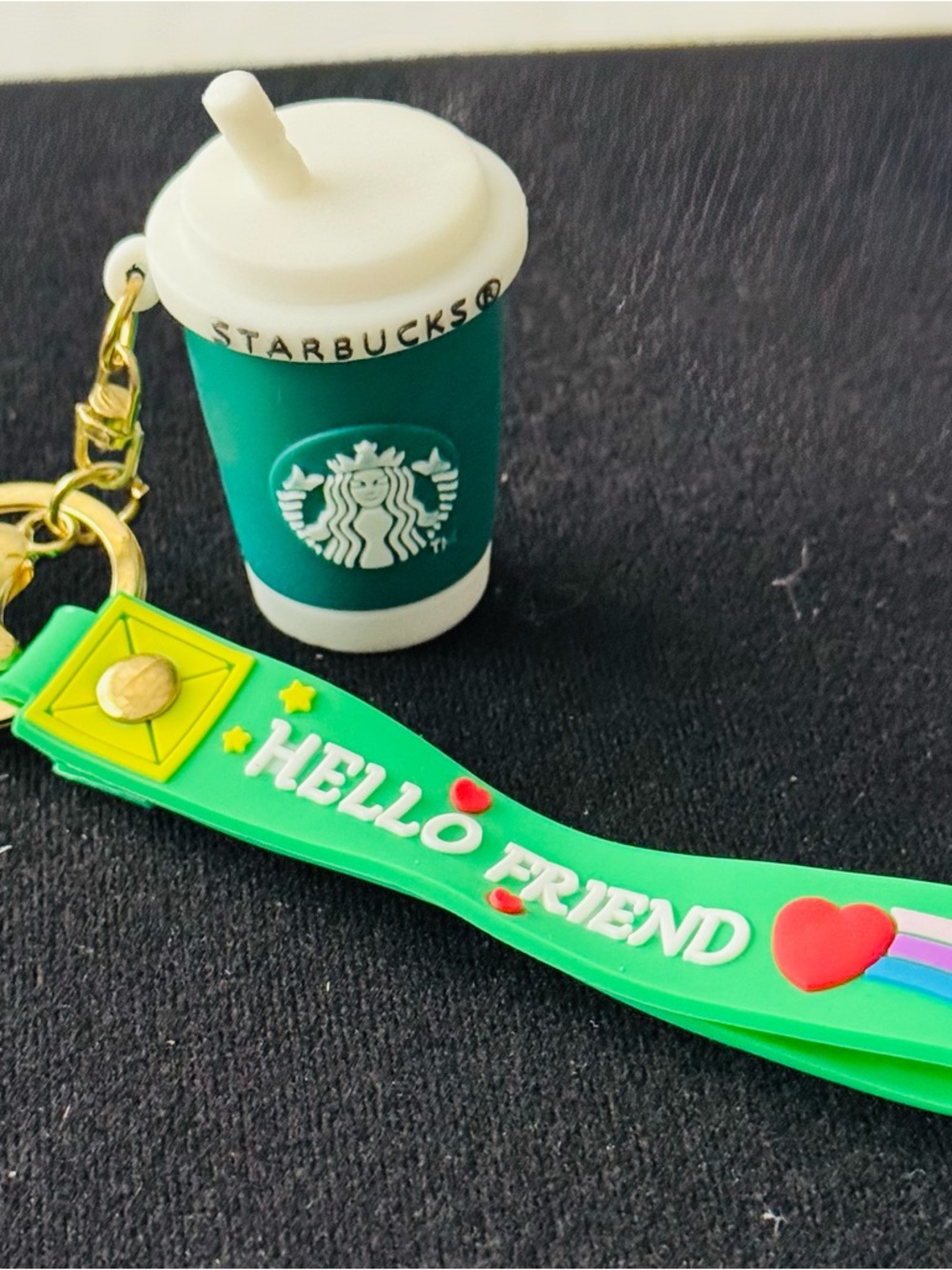 Coffee Cup Keychain Hello Friend Green Bag Charm Cute Novelty Gift - Picture 2 of 7